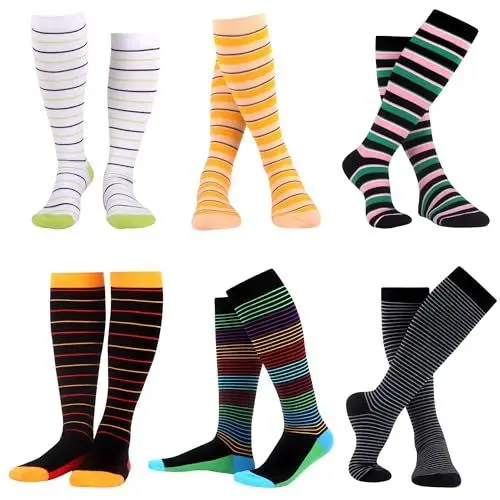 Produktbild: WeciBor Damen Lustige Bunte Socken Gekämmte Baumwolle Neuheit Motive Kniestrümpfe, 6 Paar, Größe 39-42