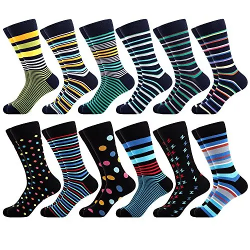 Produktbild: WeciBor Herren Gekämmte Baumwolle ohne Naht Business Socken, 12 Paar Mehrfarbig Geometrisch, 47-50