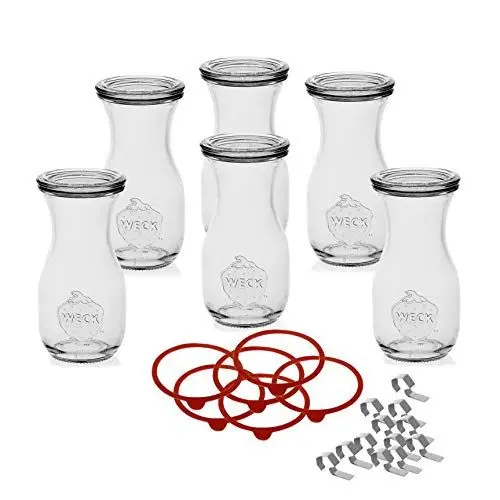Produktbild: Weck 6 Gläser Flaschen, 290ml mit Deckel, Klammern und Einkochring-Original, Durchsichtig
