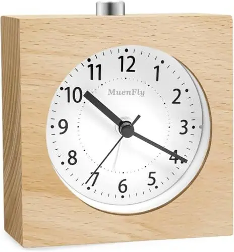 Produktbild: Wecker Analog ohne Ticken, Wecker Holz mit Snooze, Wecker Batteriebetriebe Tischuhr mit Nachtlicht für Schlafzimmer, Nacht Kinder und Büro (1×AA-Batterie erforderlich)