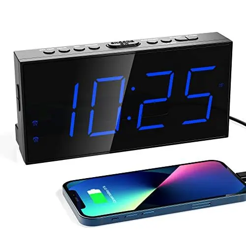Produktbild: Wecker Digital, Tischuhr mit LED Display, 5 Helligkeitsstufen & 4 Lautstärkestufen, 2 Lauter , Schlummerfunktion, 12/24 Stunden, USB Wiederaufladbare Ohne Ticken für Büro, Schlafzimmer
