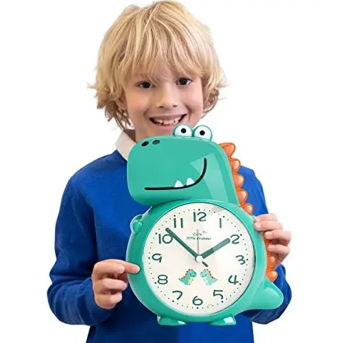 Produktbild: Wecker Kinder Ohne Ticken, Dinosaurier Kinderwecker mit Licht Lautlos Jungen Wecker, Weckuhr für Jungen, Mädchen und Studenten (Batterie Nicht Enthalten)