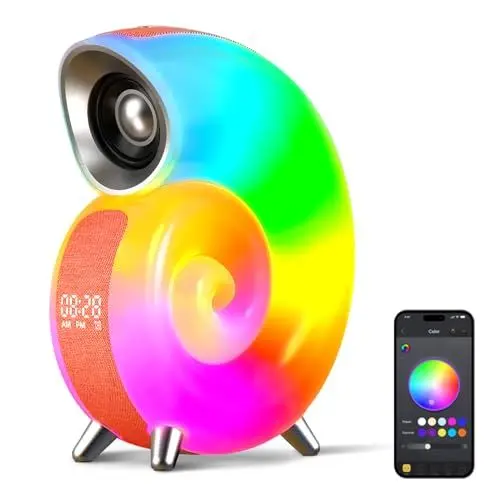 Produktbild: Wecker mit Umgebungslicht, Atmosphärenlampe mit Musiksynchronisierung, intelligente LED-Tischlampe, dimmbares Nachtlicht, APP-Steuerung mit Bluetooth-Lautsprecher, Alarm, intelligentes Stimmungslicht