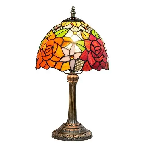 Produktbild: wecrejoni Tiffany-Lampe, Buntglas-Tischlampe, 20,3 x 20,3 x 35,6 cm, Schreibtisch-Leselampe, Dekoration neben Schlafzimmer, Wohnzimmer, Zuhause (Rote Rose)