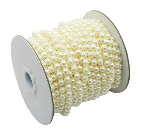 Produktbild: Perlengirlande Perlenband Krem 1 Rolle 22m, Girlande mit 8mm Wachsperlen, Tischband Dekoband Hochzeits Tischdeko Party Dekoperle