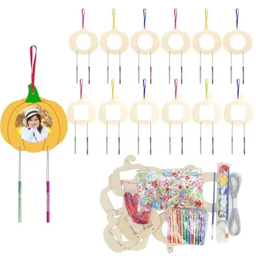 Produktbild: WEDNOK 12 Stück Kürbis Bilderrahmen Windspiel Bastelset Herbst Basteln Kinder Holz Herbst Bastelhandwerk zum Bemalen Pumpkin Kreativsets für Mädchen Junge Herbstszeit Halloween