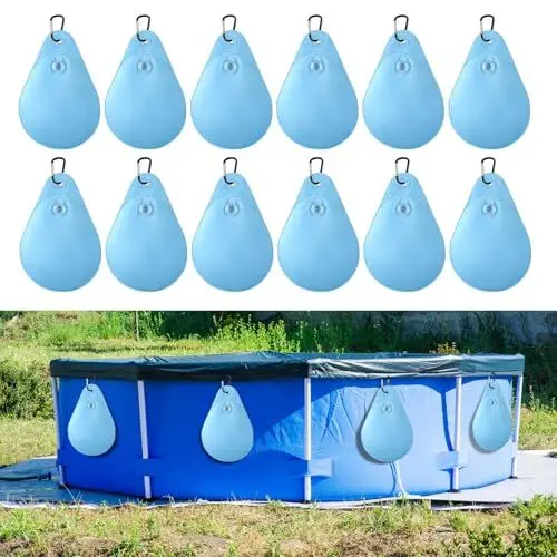 Produktbild: WEDNOK 12 Stück Poolabdeckung Gewichte Wassersack für Poolabdeckung 24×34 cm Schwimmbadabdeckung Hängende Tasche zum Befüllen Winter Pool Tarp Gewichte für Poolabdeckung Winter