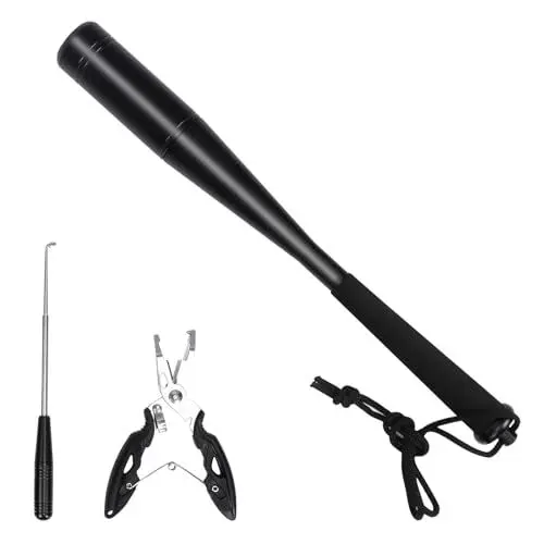 Produktbild: WEDNOK 3TLG Fishing Fischtöter Set 24,5 cm Angeln Fischbetäuber aus Aluminium Fisch Totschläger Karpfen Angelzubehör mit Angelzange Hakenlöser Angeln für Anfänger Angler Raubfische zum Spinnfischen