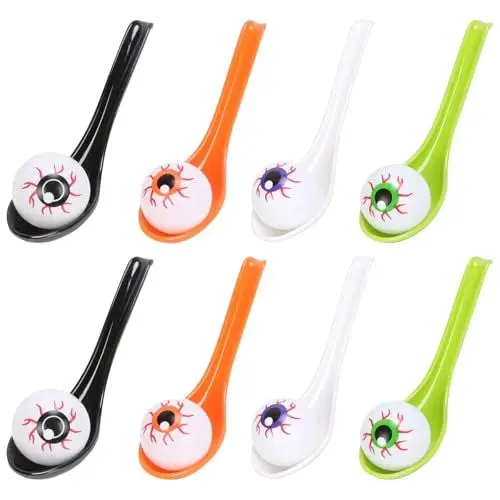 Produktbild: WEDNOK 8 Sets Halloween Eierlaufen Set Augäpfel Rennspielset Kinder Ei und Löffel Rennen Spiel Set Halloween Laufen Gartenspiele Party Mitgebsel für Drinnen Draußen Halloween