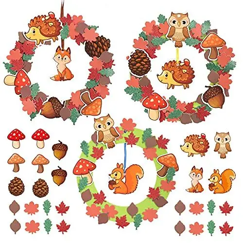 Produktbild: WEDNOK 8tlg Herbst Kranz Bastelset Herbstkranz Basteln Kinder Moosgummi Bastelsets DIY Herbstzeit Türkranz Mix & Match Moosgummi Kreativsets für Herbst Halloween