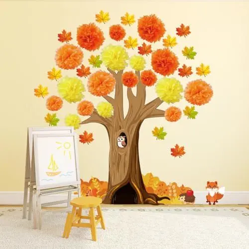 Produktbild: WEDNOK Herbst Wand Deko Herbstbaum Wandaufkleber Ahornblättern Wanddeko Herbstliche Fensterbilder Herbstdeko für Kreidetafel Wand Fenster Klassenzimmer Kinderzimmer Schlafzimmer