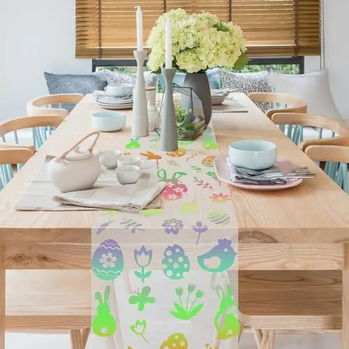 Produktbild: WEDNOK Ostern Tischläufer 10Mx30CM Ostereier Tisch Läufer Bunt Tischband Organza Ostertischläufer Ostern Tischdeko Osterhasen Tischdekoration Osterndeko für Frühling Osterzeit