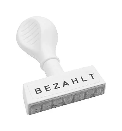 Produktbild: WEDO 1939 Lagertext Stempel BEZAHLT, Kunststoff, Abdruckbreite ca. 45 mm, Schrifthöhe 5,5 mm, ergonomischer Griff, weiß