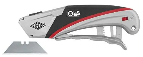 Produktbild: WEDO® 78835 Safety Cuttermesser Alu | Teppichmesser mit automatischem Klingenrückzug | Paketmesser mit Griffkörper aus Aluminium & Zangengriff | Profi Cutter mit 19 mm Klinge