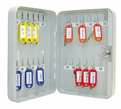 Produktbild: Wedo 10252437X Schlüsselschrank (für 24 Schlüssel, pulverbeschichtetes Stahlblech 18 x 6 x 25 cm, Sicherheitsschloß inklusive 2 Schlüssel) lichtgrau
