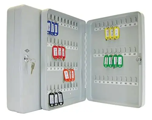 Produktbild: Wedo 10256537X Schlüsselschrank (für 70 Schlüssel, pulverbeschichtetes Stahlblech 28 x 6 x 37 cm, Sicherheitsschloß inklusive 2 Schlüssel) lichtgrau