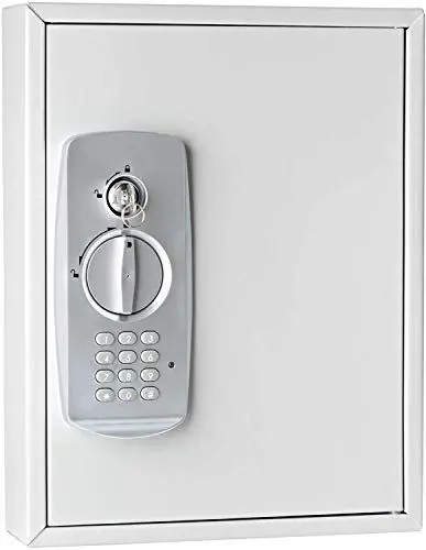 Produktbild: Wedo 10262137 Schlüsselschrank (für 21 Schlüssel, pulverbeschichtetes Stahlblech, mit modernem Elektronikschloss und zusätzlichem Standardschloß inklusive 2 Schlüssel) lichtgrau, Maße: 27 x 9, 5 x 35 cm