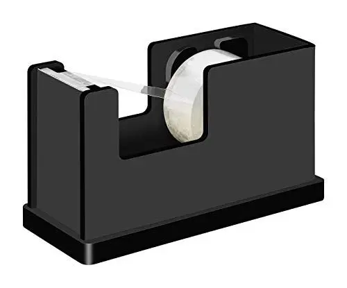 Produktbild: Wedo 639001 Klebefilmabroller Black Office Acrylglas, für Rollen bis 19 mm x 33 M Gummifüße, 11, 4 x 7 cm, inkl. Klebefilm, im Geschenkkarton, Schwarz