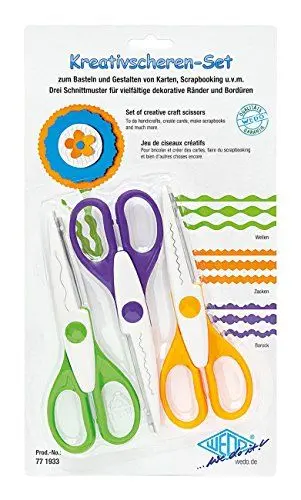 Produktbild: Wedo 771933 Kreativscheren Set, Wellenschnitt, Zackenschnitt, Büttenschnitt große Grifflöcher, Inhalt: 3 Stück, 3er Set, 16 cm) farbig sortiert