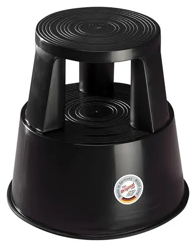 Produktbild: WEDO Rollhocker STEP aus bruchfestem Kunststoff - rollbarer Elefantenfuß Tritthocker, TÜV GS-geprüft, Made in Germany, rutschfest - Höhe ca. 43 cm, Tragkraft 150 kg, Farbe Schwarz