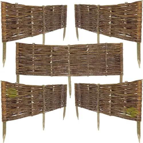 Produktbild: WEECO Beetbegrenzung aus Weide 5er (Länge: 120 cm Höhe: 20 cm) Set Weidenzaun Rasenkante Beetumrandung Steckzaun Zaun Naturzaun Weiden-Zaun Ideal für den Garten. Natürliche Abgrenzung 120x20