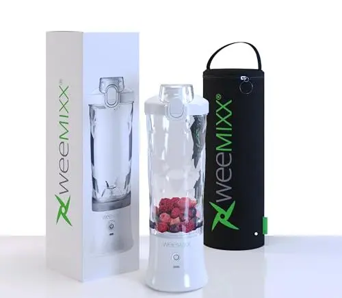 Produktbild: weemixx® tragbarer Smoothie MIXER SET, Mini Mixer mit Thermotasche, mobiler Standmixer to go, Smoothie maker, ohne Kabel, 6-Edelstahl-Klingen, USB, 600ml, mixer smoothie maker
