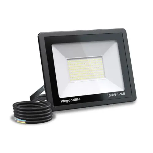Produktbild: Wegoodlife 100W LED Strahler Außen, Superhell 8140LM Scheinwerfer, 6500K Kaltweiß Außenstrahler, IP66 Wasserdicht LED Fluter, 50cm Kabel kein Stecker, Außenleuchte für Garage Garten Hotel Sportplatz