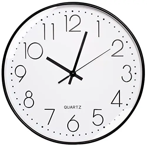 Produktbild: wehers Wanduhr, Modern Quartz Lautlos Wanduhr Schleichende Sekunde ohne Ticken 12 Zoll 30cm wanduhren für Wohnzimmer, Zimmer, Büro Dekor (Schwarz)