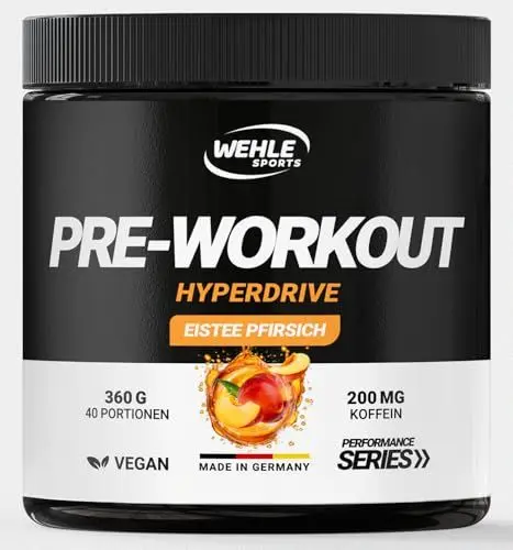 Produktbild: Wehle Preworkout (40 Portionen) Hyperdrive Eistee Pfirsich unglaublich lecker mit Citrullin, Beta Alanin, Taurin, Koffein, Guarana - hochdosiert - 360g