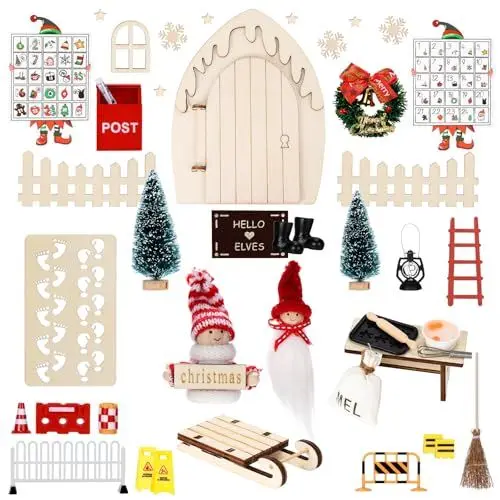 Produktbild: WeiaiziY 43 Stück Wichteltür Set, Wichtel Zubehör Weihnachten mit Baustelle Küchen-Sets, Puppen-Sets, Kalenderkarten, Weihnachtswichtel Set Wichteltür Komplettset DIY Geschenk Wichtel Deko für Kinder