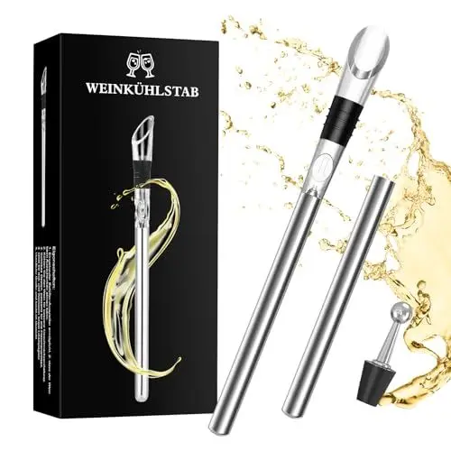 Produktbild: WeiaiziY Weinkühlstab 4-in-1 Edelstahl Weinkühler Set, Weinkühler Stab + Ausgießer + Flaschenverschluss, Flaschenkühler für Jede Flaschengröße, Weinzubehör Geschenke für Frauen, Männer, Weinliebhaber