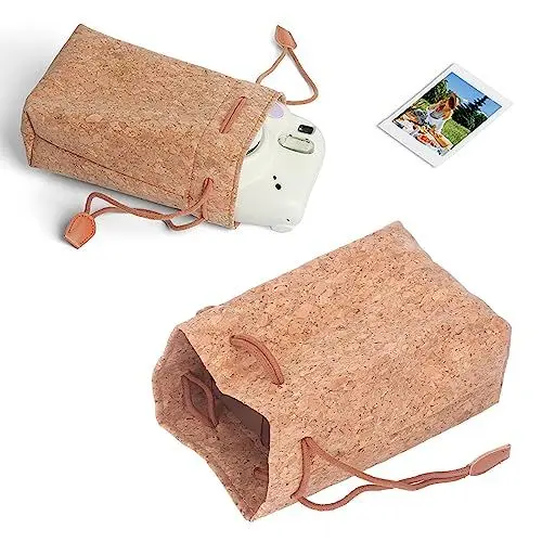 Produktbild: Weiche Kameratasche, Aufbewahrungstasche mit Kordelzug für Minikameras, ILDC, Digitalkameras, Faltbar, Tragbar mit PU-Leder und Kork, Ideal für Outdoor-Aktivitäten
