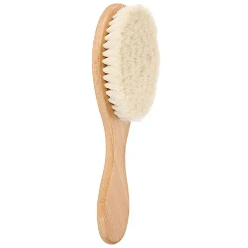 Produktbild: Weiche Ziegenhaarbürste, Ziegenhaaröl-Kopfbürste mit Holzgriff Barthaar-Reinigungswerkzeug Baby Haarbürste und Baby Kamm Set Ziegenhaarbürste für Babys und Kleinkinder
