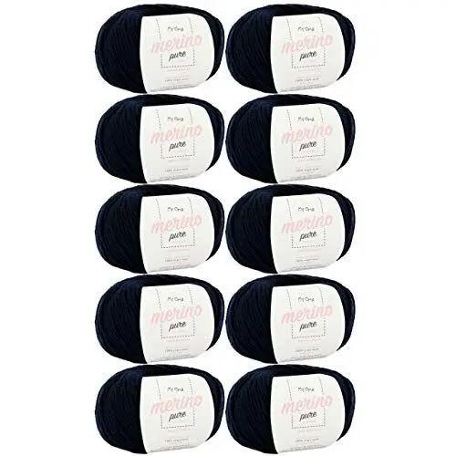 Produktbild: weiche Wolle -10x Merino pure marine (Fb 4409)- 10 Knäuel Merinowolle extrafine blau + GRATIS Label - Merinowolle Knäuel - 50g/65m - Nadelstärke 6-7mm - Merinogarn - 100% Merino - Wolle zum Stricken