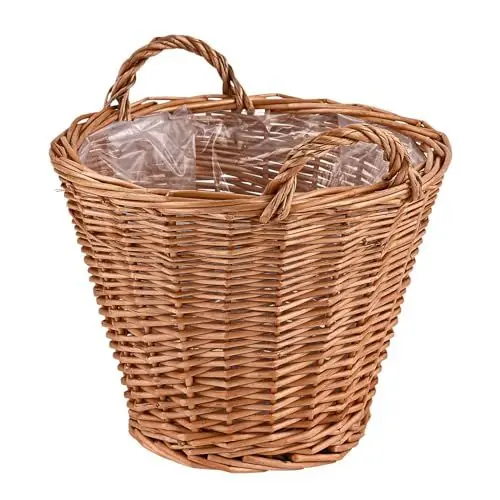 Produktbild: Weiden Pflanzkorb, Obst Ernte Holzkorb, Gartenkorb, 30 cm, mit Folie, Tragegriffe