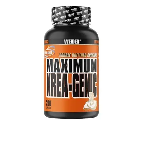 Produktbild: WEIDER Maximum Krea-Genic Kreatin Kapseln hochdosiert, doppelt gepuffertes Kreatin Monohydrat für mehr Power beim Workout, Muskelaufbau Kapseln, 200 Kapseln