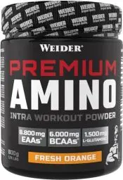 Produktbild: WEIDER Premium Amino Intra Workout Drink mit EAA/BCAA Aminosäure Komplex hochdosiert, mit L-Glutamin, Elektrolyten und Dextrin, Fresh Orange, 800g