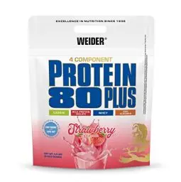 Produktbild: Weider - Protein 80 Plus - 4-Komponenten Protein Pulver - Hoher Proteingehalt mit 80% Eiweiß - Cremige Shakes mit Calcium & Vitamin B6 - 2kg - Erdbeere