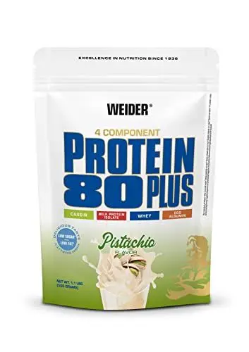 Produktbild: WEIDER Protein 80 Plus Mehrkomponenten Protein Pulver, Eiweißpulver für cremige, unverschämt leckere Eiweiß Shakes, Kombination aus Whey, Casein, Milchprotein-Isolat & Ei-Protein, Pistazie, 500g