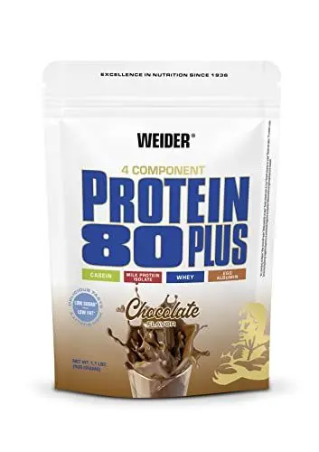 Produktbild: Weider - Protein 80 Plus - 4-Komponenten Protein Pulver - Hoher Proteingehalt mit 80% Eiweiß - Cremige Shakes mit Calcium & Vitamin B6 - 500g - Schoko