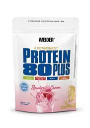 Produktbild: Weider - Protein 80 Plus - 4-Komponenten Protein Pulver - Hoher Proteingehalt mit 80% Eiweiß - Cremige Shakes mit Calcium & Vitamin B6 - 500g - Himbeer-Sahne