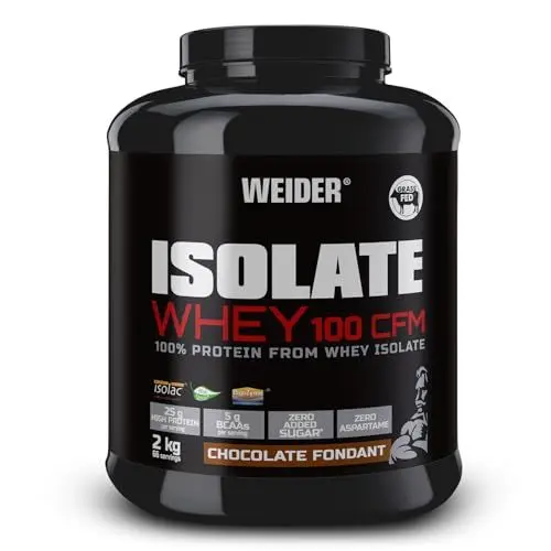 Produktbild: Weider Isolate Whey 100 CFM. Schokolade-Geschmack. Proteinpulver mit hochwertiges Molkenproteinisolat. Gut löslich. Bis zu 33g Eiweiß in 1 Portion. Ohne Aspartam. Zuckerarm. 2kg