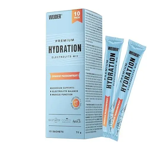 Produktbild: Weider - Premium Hydration - Erfrischender Elektrolyt-Drink mit Kokoswasserpulver - Zuckerfrei, Vegan - Nach Sport oder bei Kater - 10 Portionen - Orange Maracuja