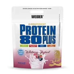 Produktbild: Weider - Protein 80 Plus - 4-Komponenten Protein Pulver - Hoher Proteingehalt mit 80% Eiweiß - Cremige Shakes mit Calcium & Vitamin B6 - 2kg - Waldfrucht-Joghurt