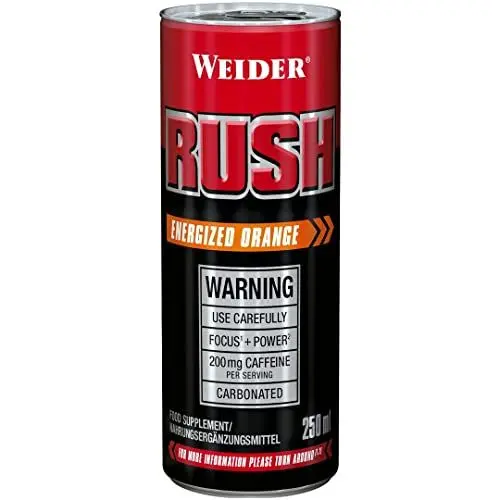 Produktbild: Weider RUSH Ready-to-Drink Pre-Workout Booster, Energized Orange, 250 ml, mit Koffein & Arginin