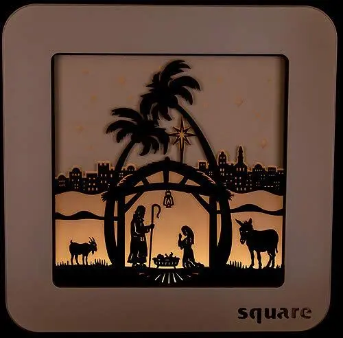 Produktbild: weigla - SQUARE Standbild LED original Erzgebirge I Motiv Christi Geburt l Dekobild beleuchtet I Stimmungslicht Batterie und Timer I Weihnachtsdeko innen I Weihnachtsbeleuchtung aus Holz