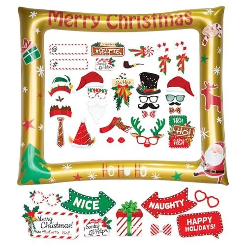Produktbild: Weihnachten Aufblasbarer Fotorahmen, 39 Stück Foto Requisiten Weihnachtsdeko Fotobox, Weihnachtsfeier Fotorequisiten, DIY Fotoaccessoires für Weihnachtsfeiern Dekoration