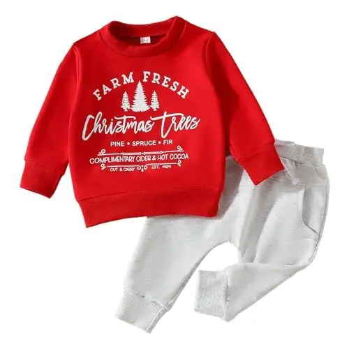 Produktbild: Weihnachten Baby Junge Mädchen Outfit Weihnachten Winter Pullover Sweatshirt Warme Hose Neugeborenes Kleinkind Baby Weihnachtskleidung Body Festlich 92 (Red, 12-18 Months)