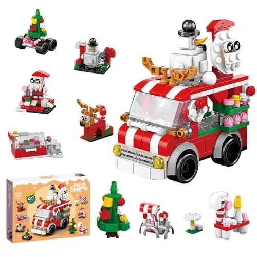 Produktbild: Weihnachten Bausteine, Weihnachtsbaustein Spielzeug für Kinder Klemmbausteine Weihnachtsspielzeuge Weihnachtssets für Kinder Und Erwachsene Geeignet, Szene Mit Einem Weihnachtlichen Dessertwagen