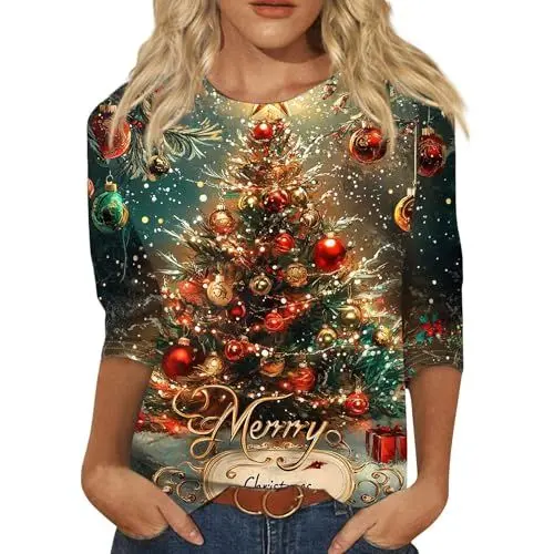 Produktbild: Weihnachten Christmas Vacation Wichtel Kleidung Damen Bluse Elegant Festlich Bluse Schwarz Weihnachts Shirt Kleid Weihnachten Weihnachtsoutfit Damen Weihnachts Tshirt Gothic Gelb L